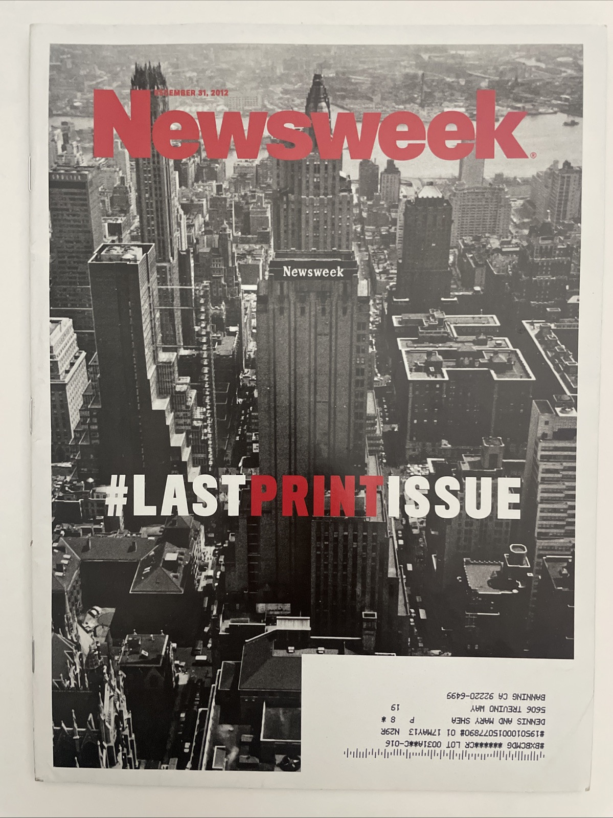 NEWSWEEK #LAST PRINT ISSUE final print DECEMBER 31,2012 OUT OF PRINT
