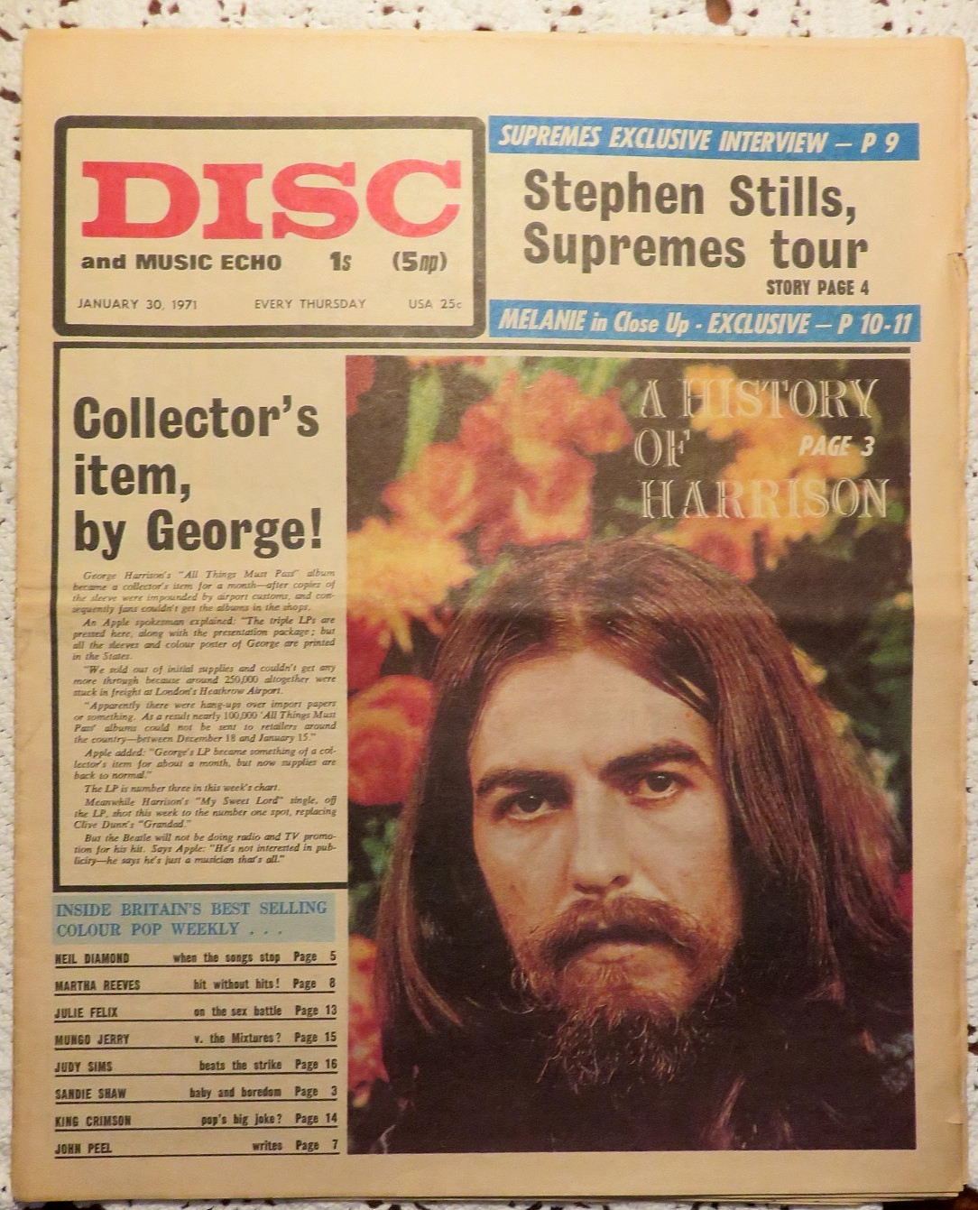 DISC AND MUSIC ECHO 01/30/1971 ~ G.HARRISON/MELANIE/NICO/JOHN CALE/KING CRIMSON