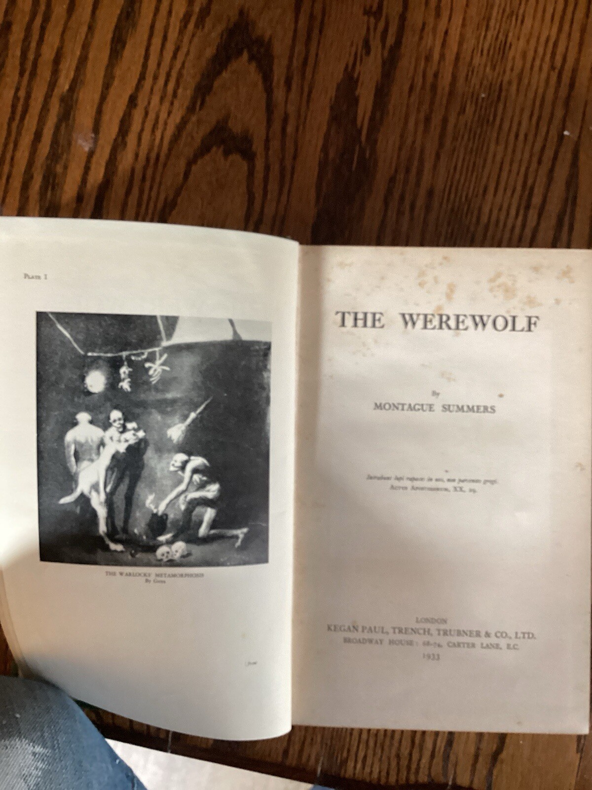 The Werewolf, M Summers,1933, 1st UK Ed., HB, No DJ