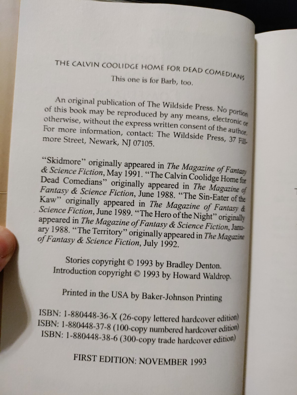 A Conflagration Artist/Calvin Coolidge Home Bradley Denton 1993 Signedx3 #’d Set