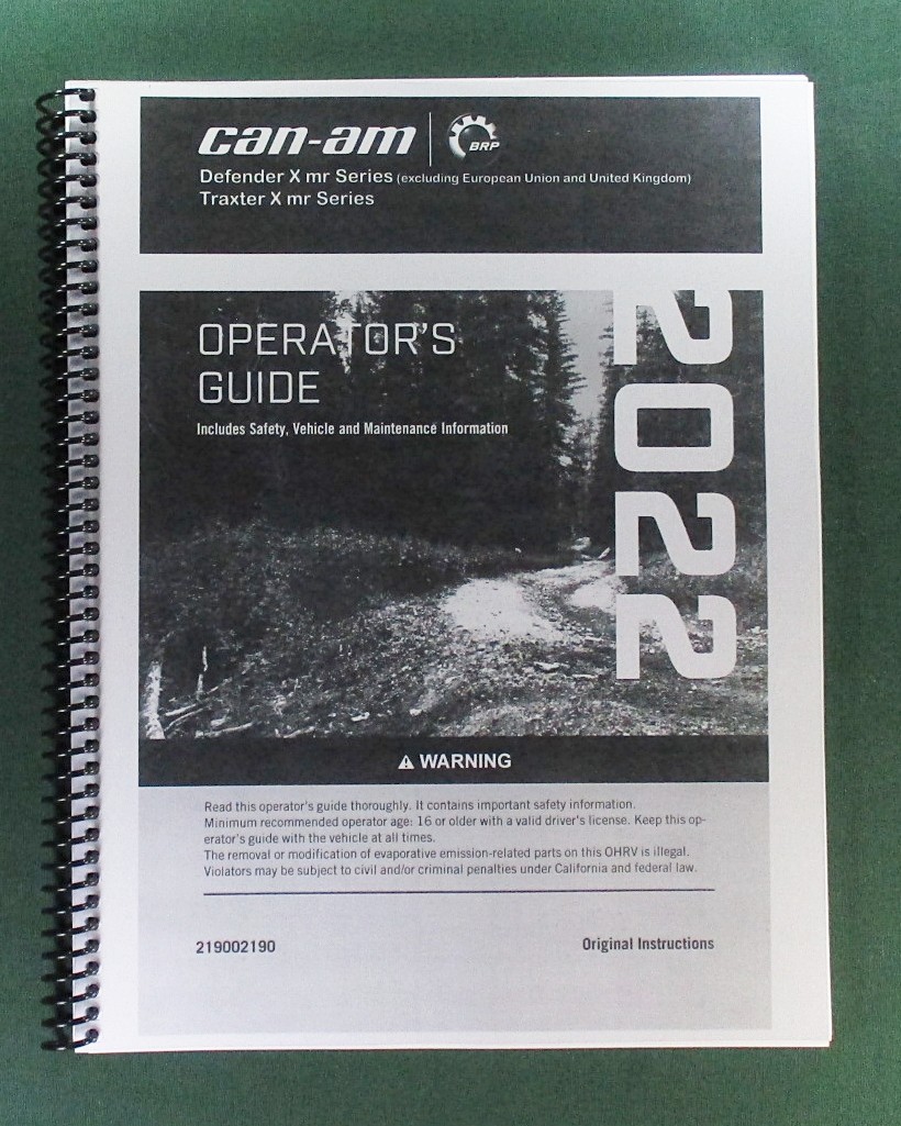 2022 Can-Am Defender X mr HD10 Owner’s Manual: 218 Pages & Protective Covers