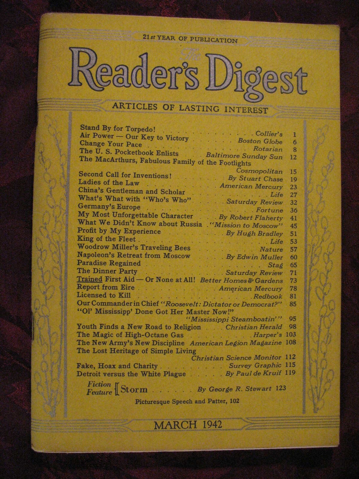 Readers Digest March 1942 Robert Flaherty Helen Hayes Stuart Chase Hugh Bradley
