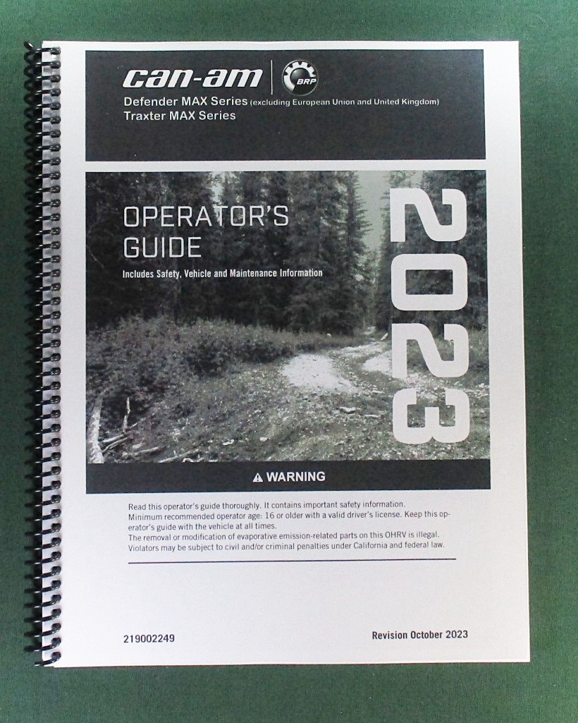 2023 Can-Am Defender Max XT HD9 Owner’s Manual: 252 Pages & Protective Covers