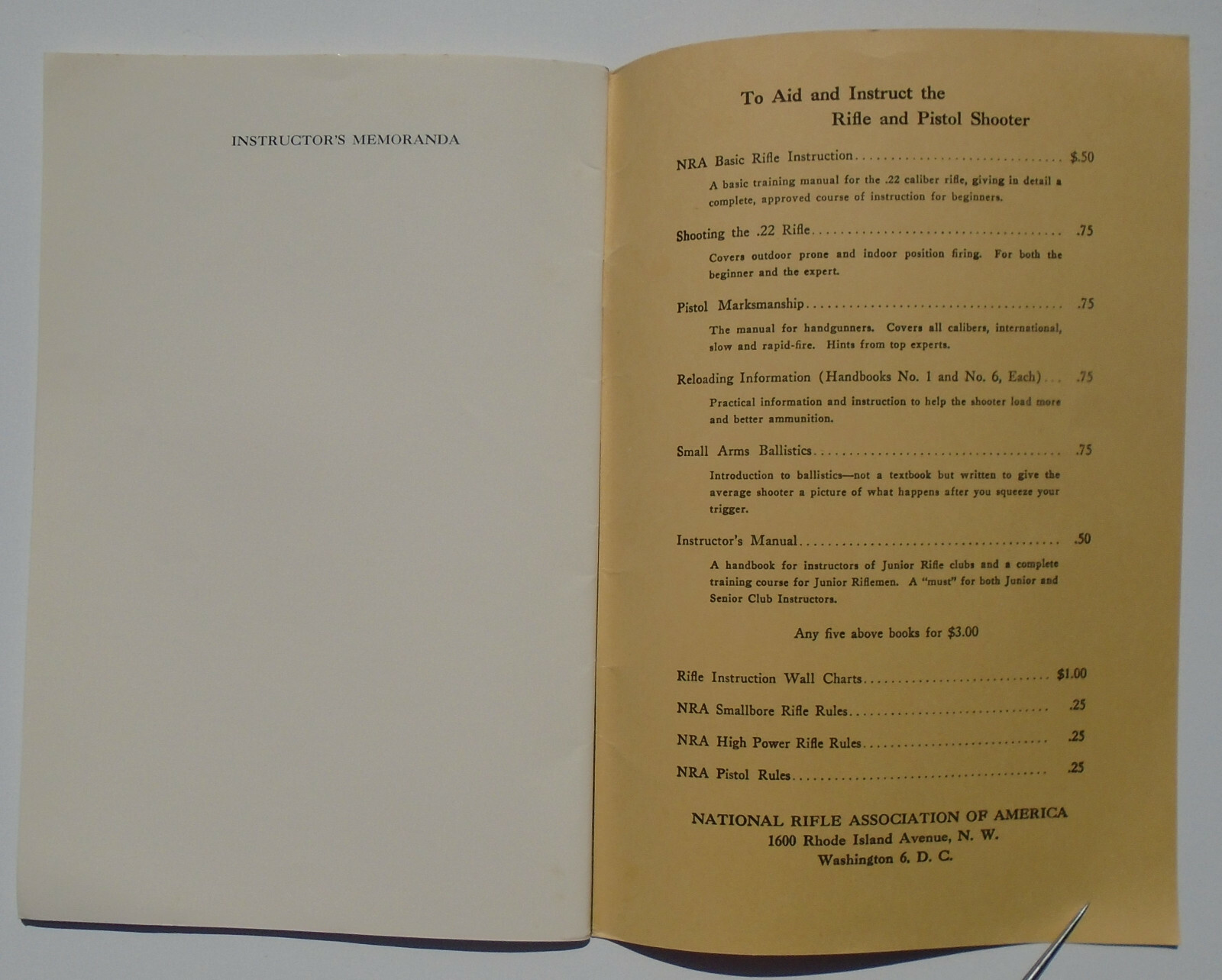 NRA Basic Rifle Instruction booklet 61 pages 1951 National Rifle Association