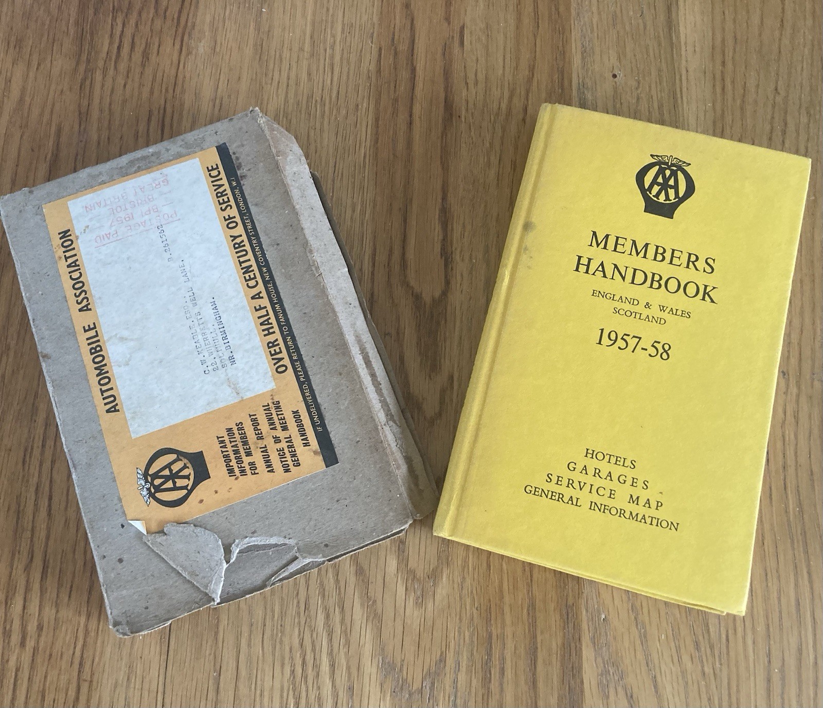 AA Members Handbook. England Wales & Scotland 1957-58. Hardback in Postal Sleeve