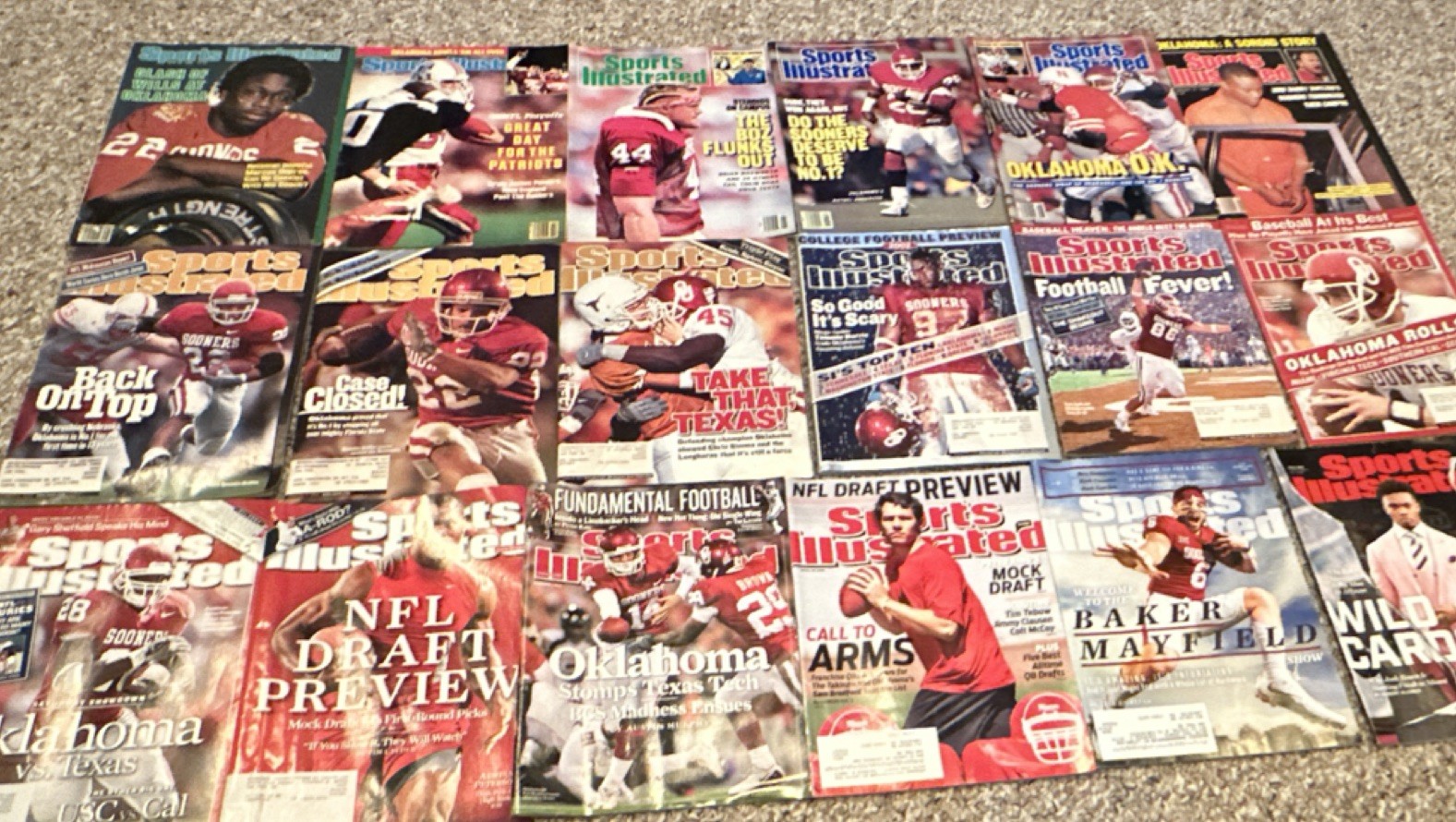 Oklahoma Sooners football Sports Illustrated- 18 issues- 1983-2019