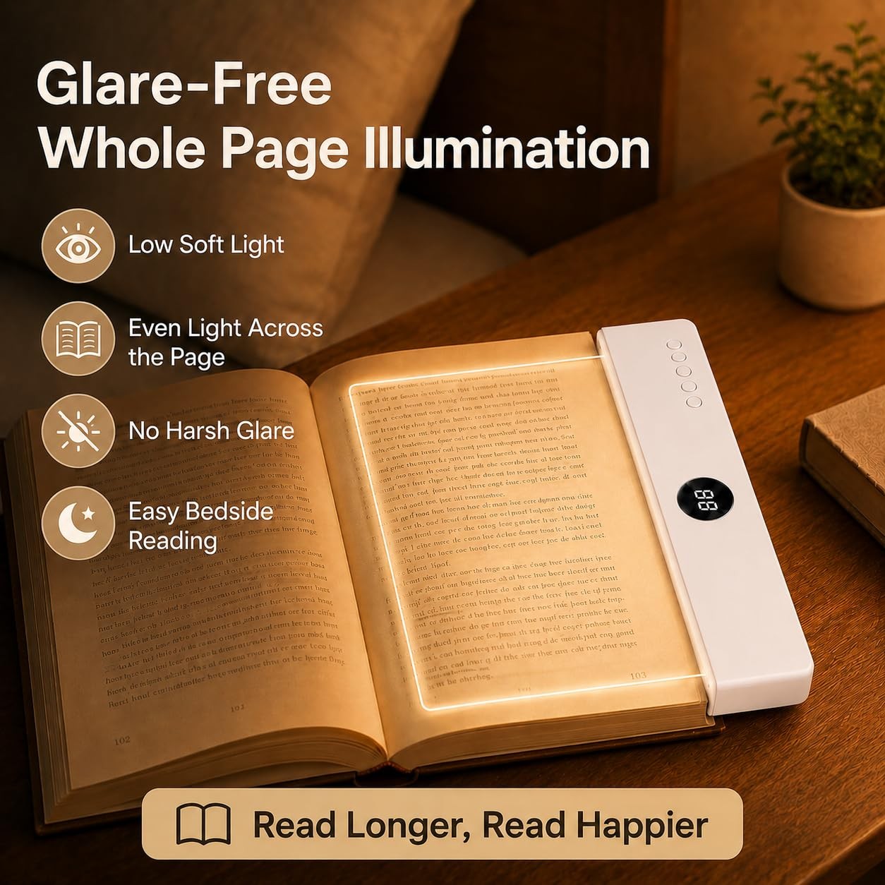 Book Light, Rechargeable Clear Flat Book Lights for Reading in Bed at Night w…