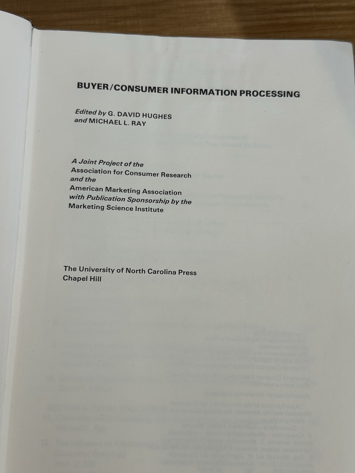Buyer/Consumer Information Processing Hughes Ray Hardcover UNC Press 1974