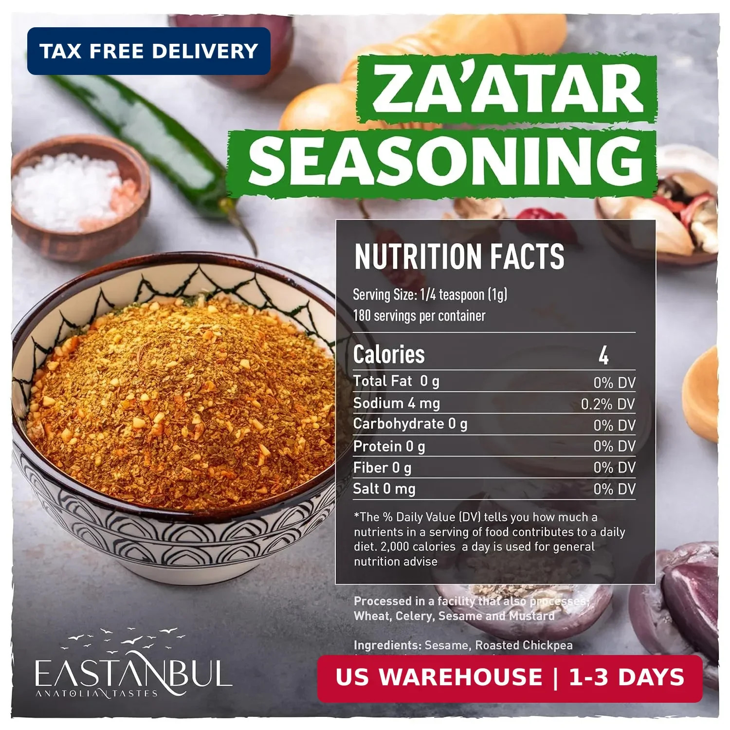 Eastanbul Zaatar Seasoning, 6.3oz, Za’atar, Zaatar Spice from Middle Eastern Spi