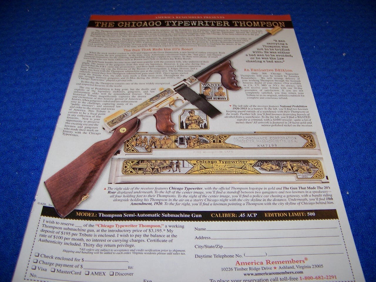 2021 THOMPSON TOMMY GUN “CHICAGO TYPEWRITER”..1-PAGE SALES AD..(325JJ)