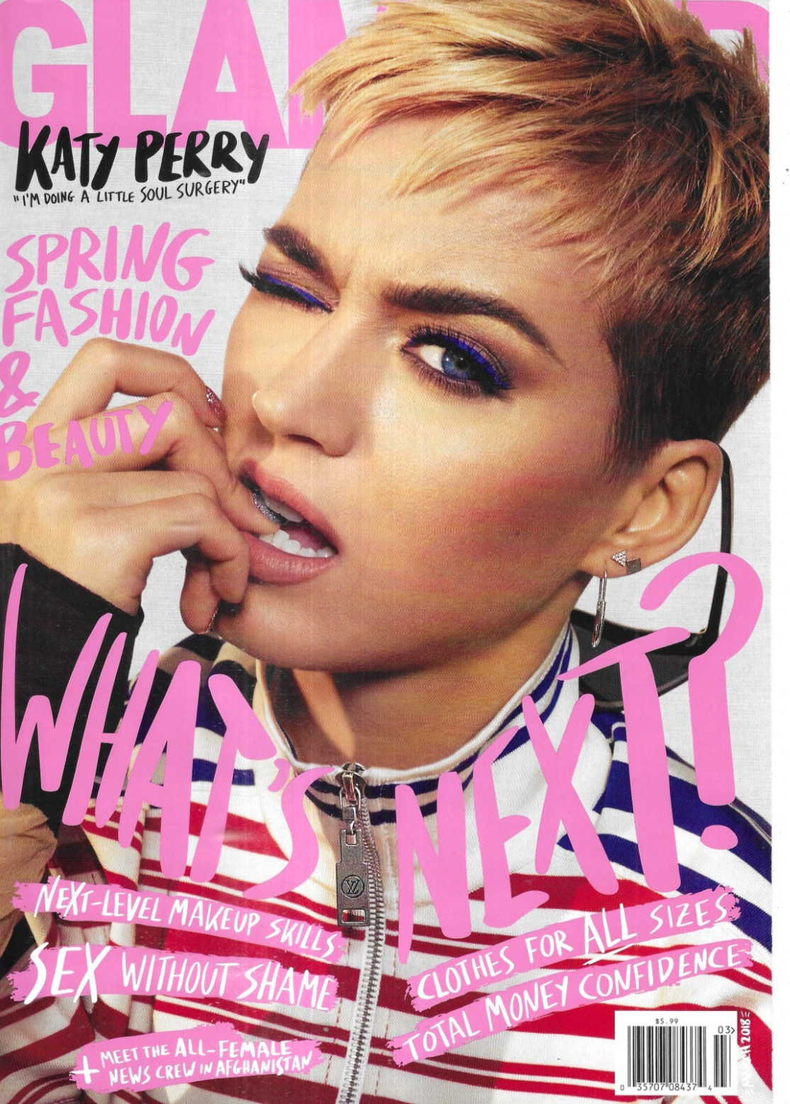 Glamour Magazine Katy Perry Spring Fashion and Beauty Makeup Skills Money 2018