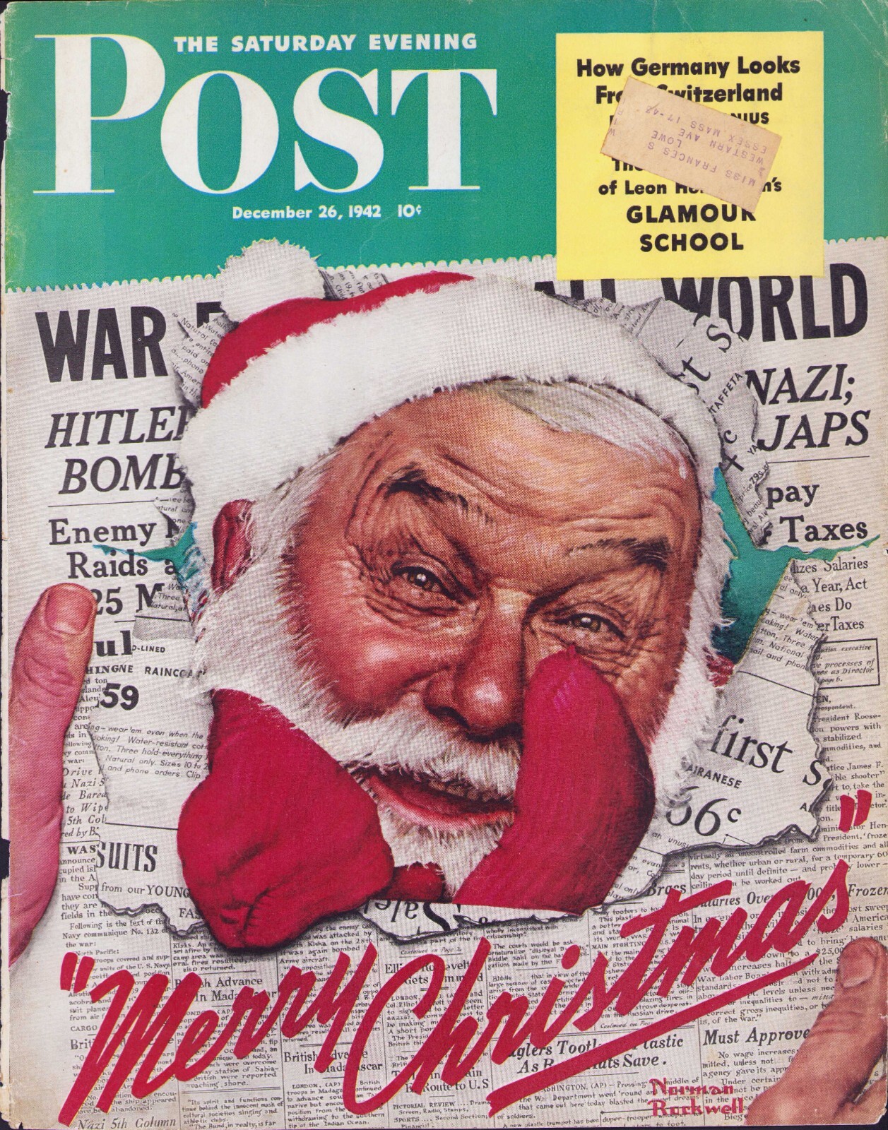 DEC 26 1942 Merry Christmas Santa NORMAN ROCKWELL SE POST ORIG COVER ONLY #1