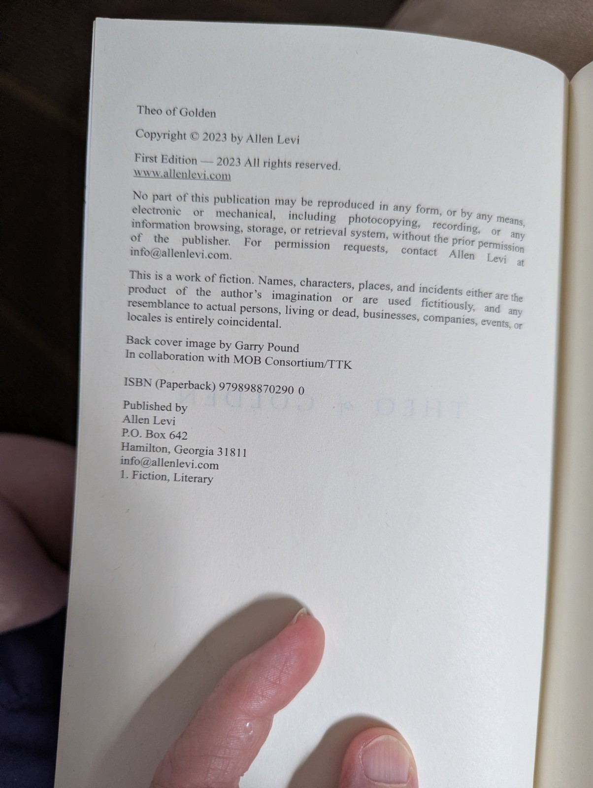 Theo of Golden Allen Levi RARE SELF PUBLISHED Stated First Edition