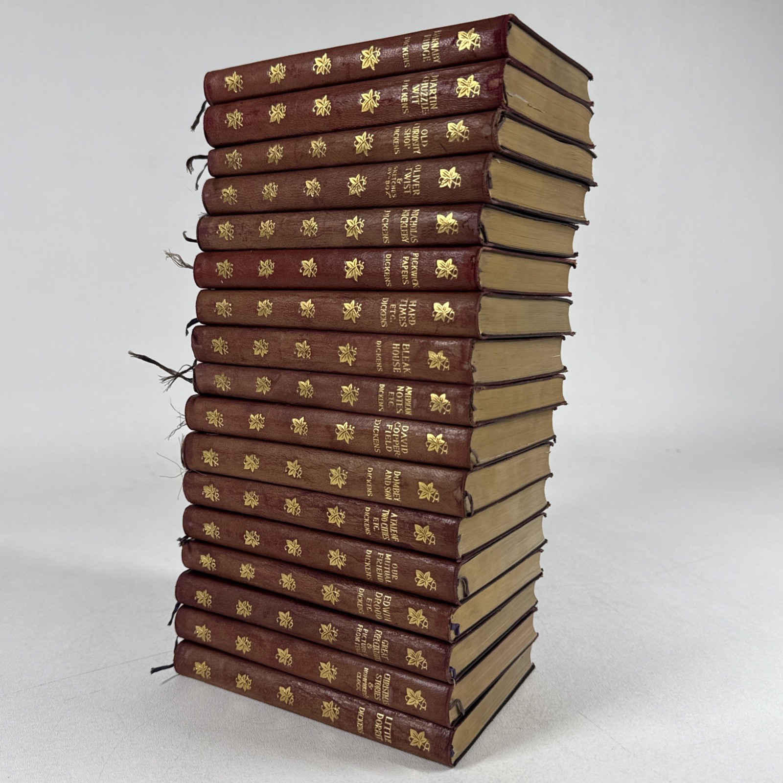 Works of Charles Dickens 17 Volumes Antique Leather Book Set New Century 1900s