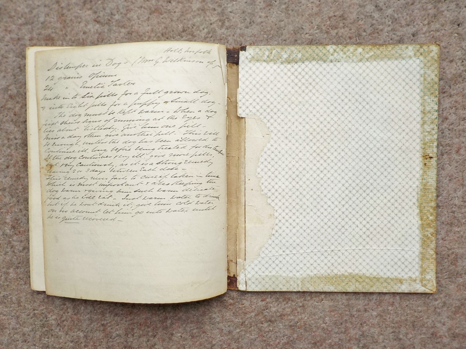 1886 Veterinary handwritten book Cures Recipes 91 pages Horses Dogs Cattle etc