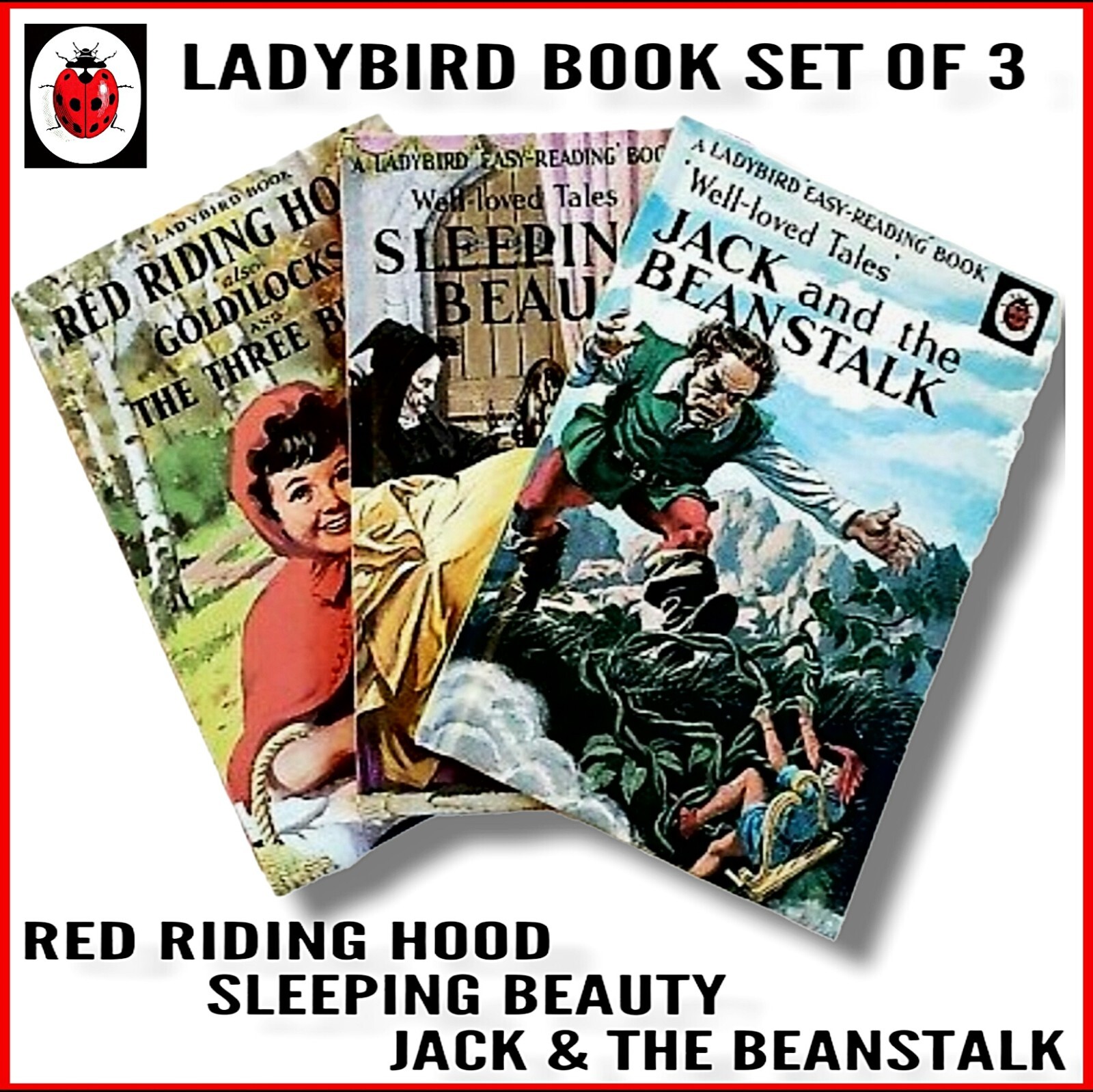Ladybird Books x 3 Red Riding Hood, goldilocks sleeping beauty jack+ Beanstalk