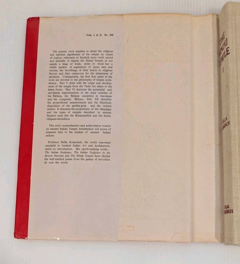 The Hindu Temple Volume I, Stella Kramrisch, Motilal Banarsidass HC/DJ Book 1