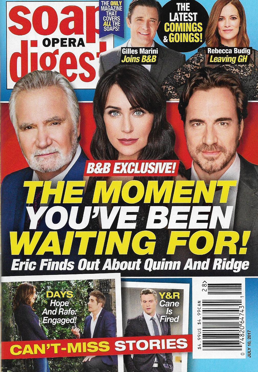 Soap Opera Digest July 10 2017 Bold & Beautiful Tristan Lake Leabu Rebecca Staab