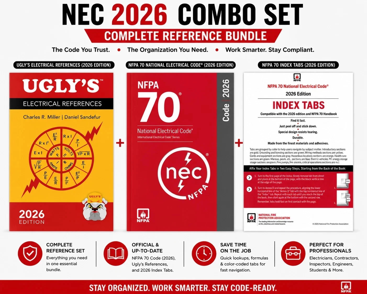 NFPA 70 NEC 2026 + Ugly’s 2026 + 2026 Index Tabs Combo Set