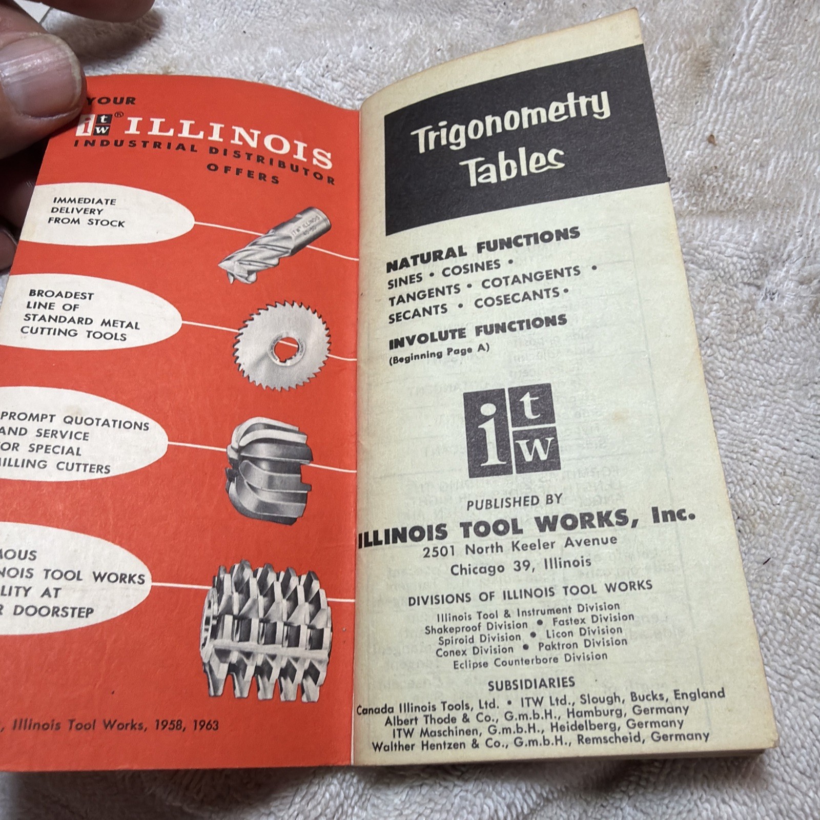 Vintage booklet 1964 Trigonometry Tables and Involute Functions Chicago Illinois