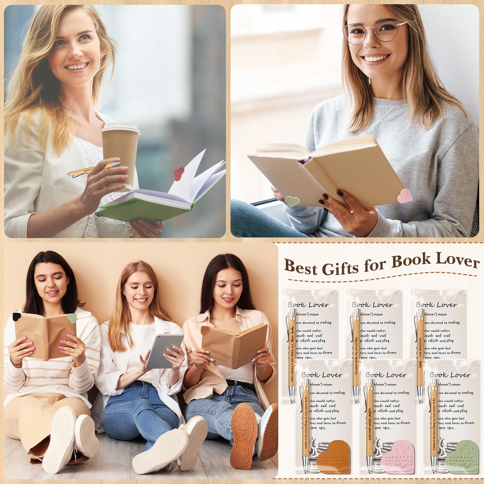24-Piece Book Lover Gift Set – Bamboo Pens, Motivational Cards & Leather Bookmar