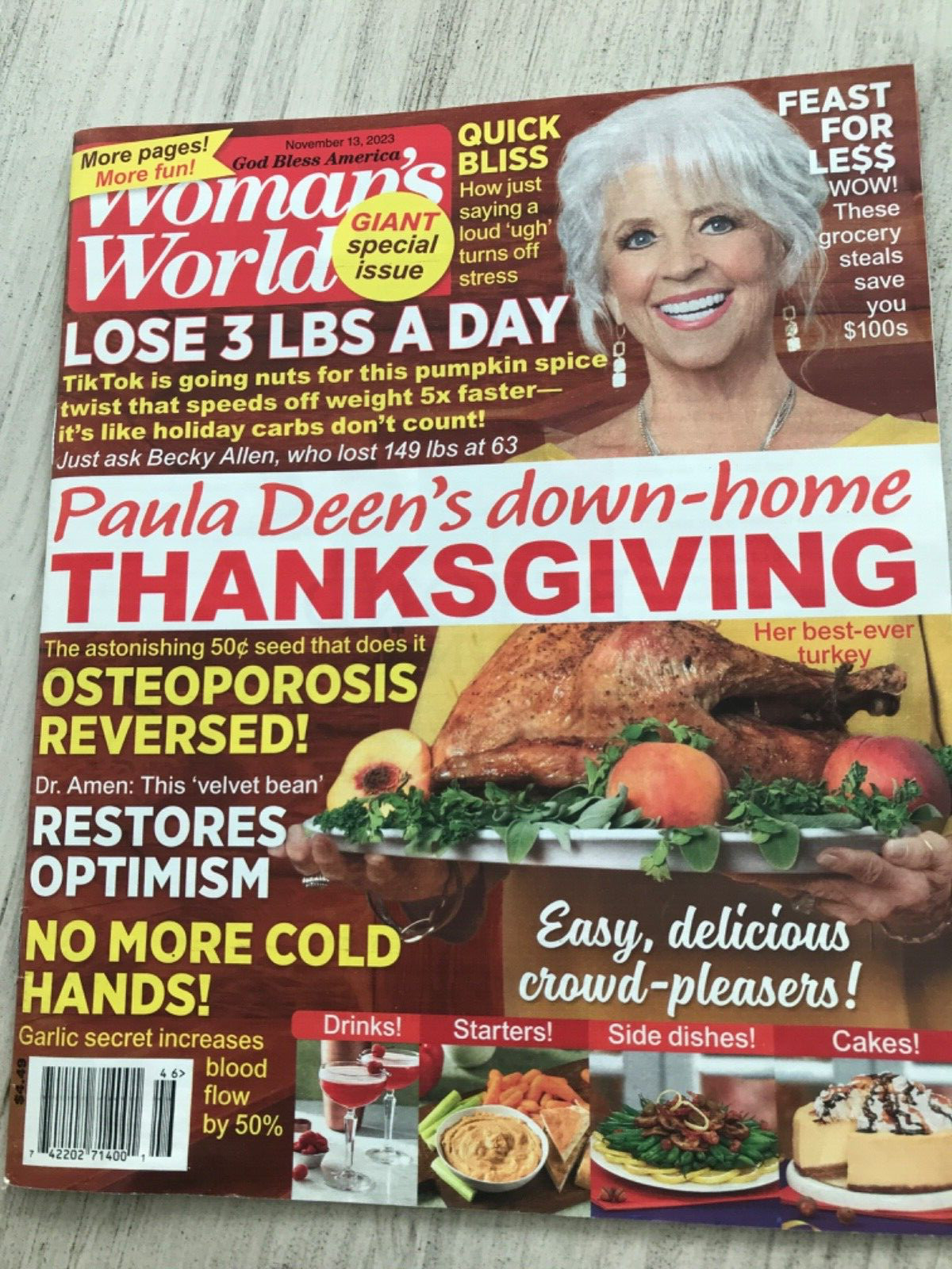 Woman’s World Magazine November 2023 ~Paula Deen, Lose 3lbs a day, Osteoporosis