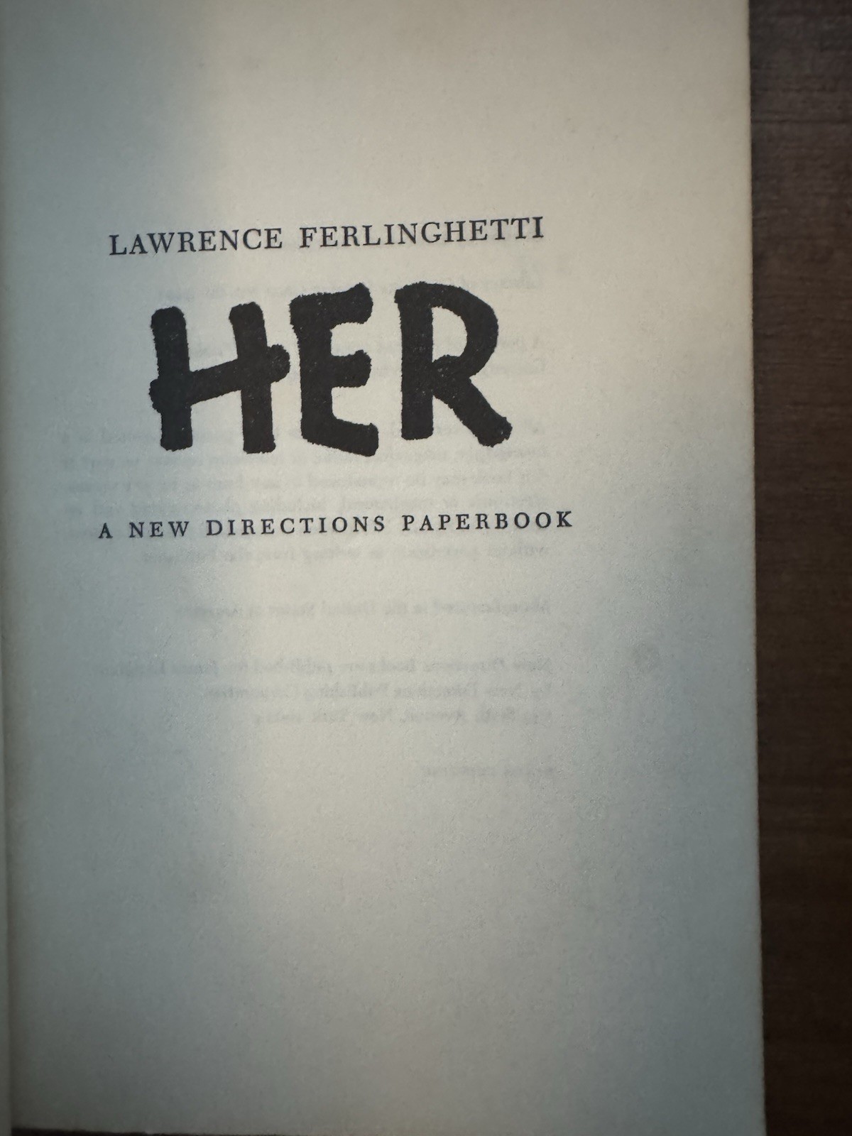 Lawrence Ferlinghetti Her New Directions Paperback Ninth Printing 1960