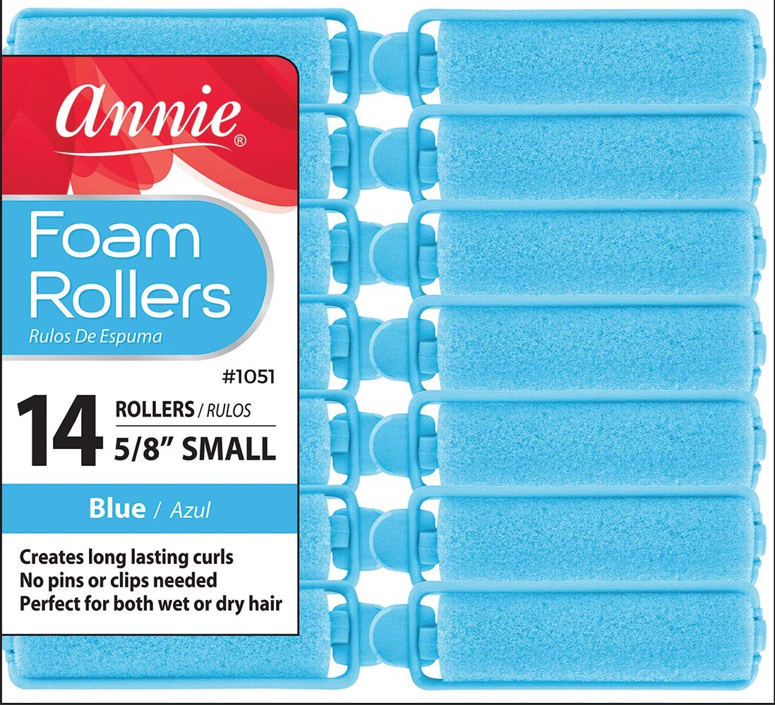 Annie Foam Hair Rollers Small 5/8 Inch, 14 Count 1 (Pack of 14), Blue