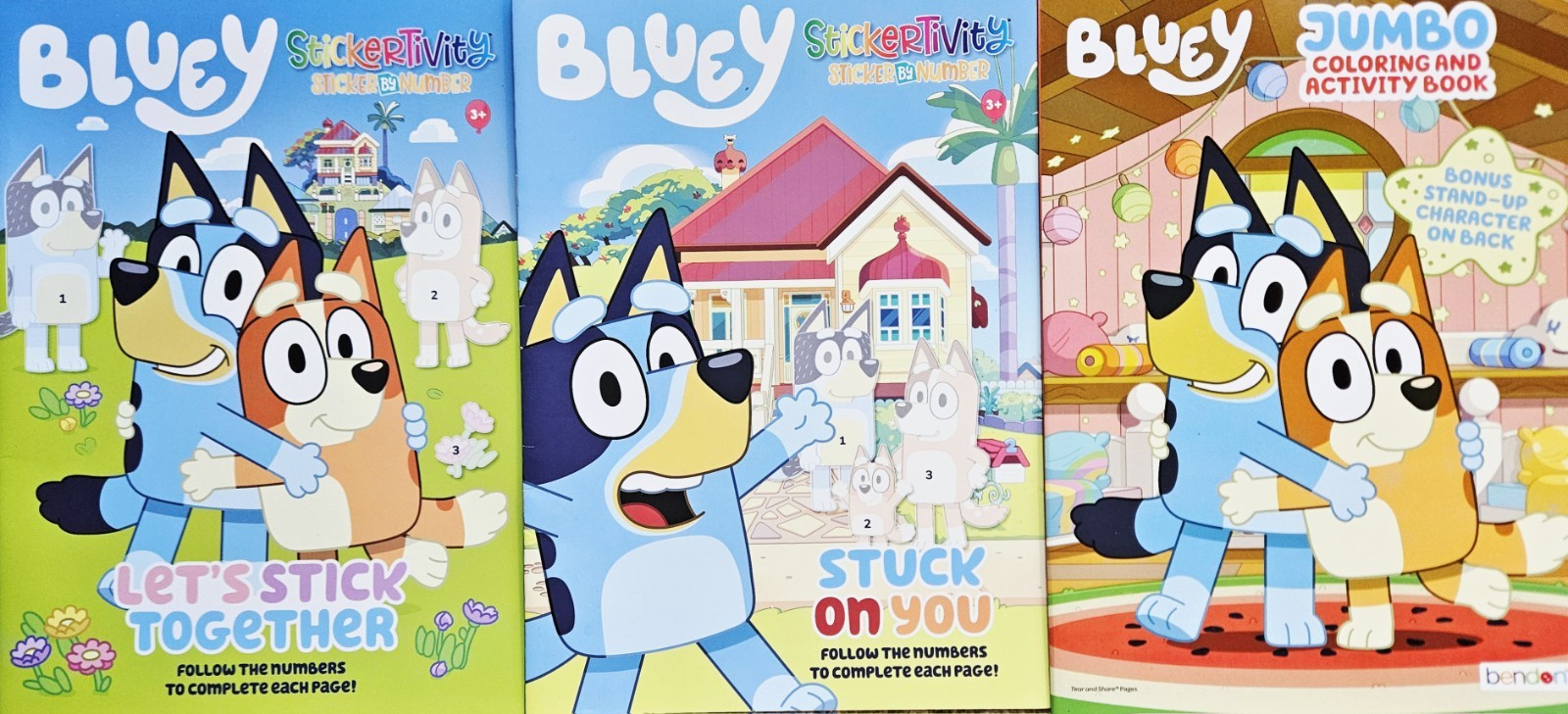 Bluey – Sticker by Number Activity Books & Jumbo Coloring Book Set Of 3 New!