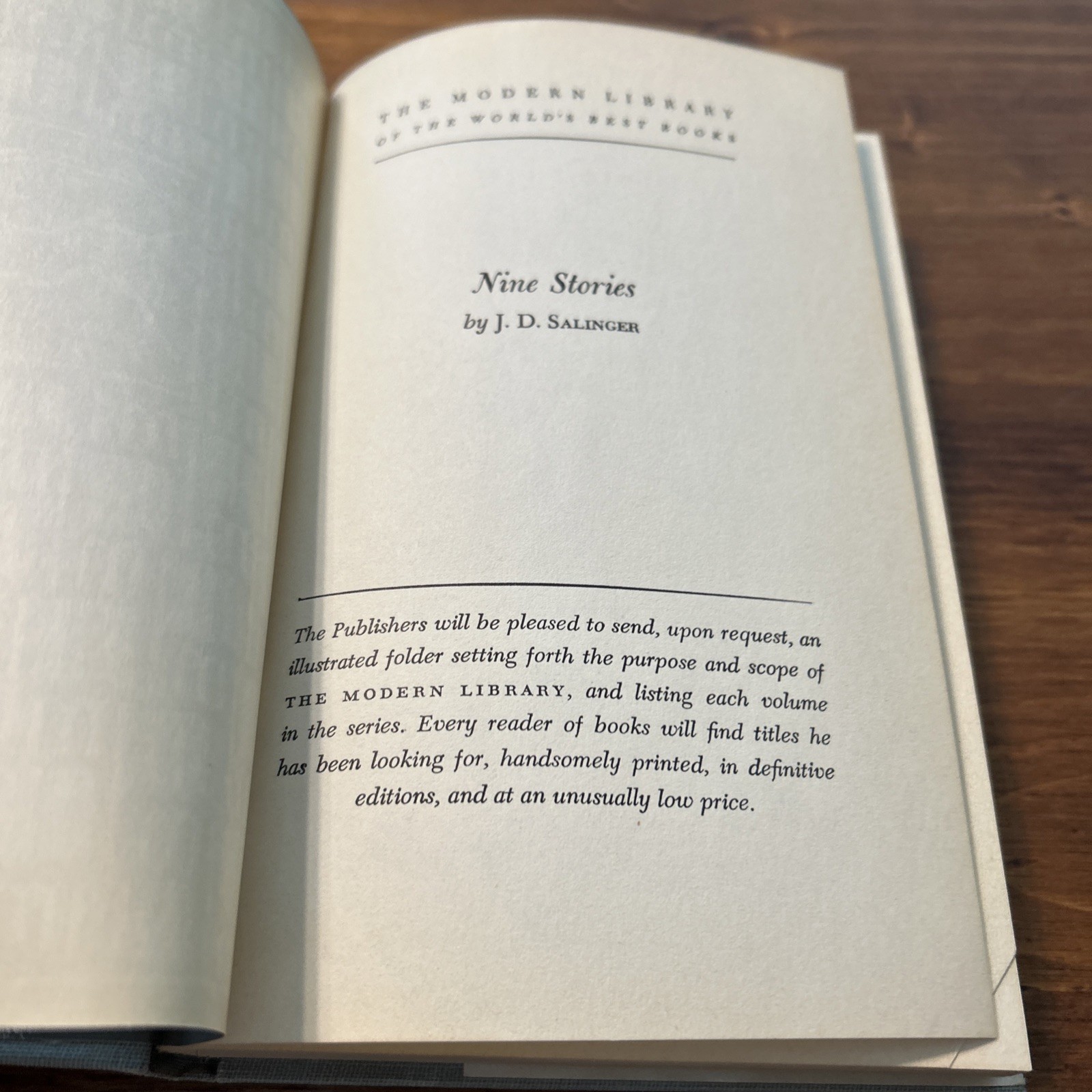 J. D. Salinger NINE STORIES Modern Library Modern Library Edition Hardcover/DJ