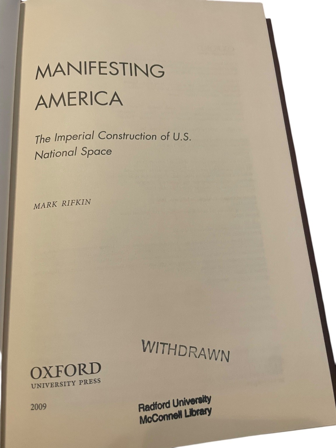 Manifesting America Mark Rifkin 2009 First Edition U.S. National Space OUP
