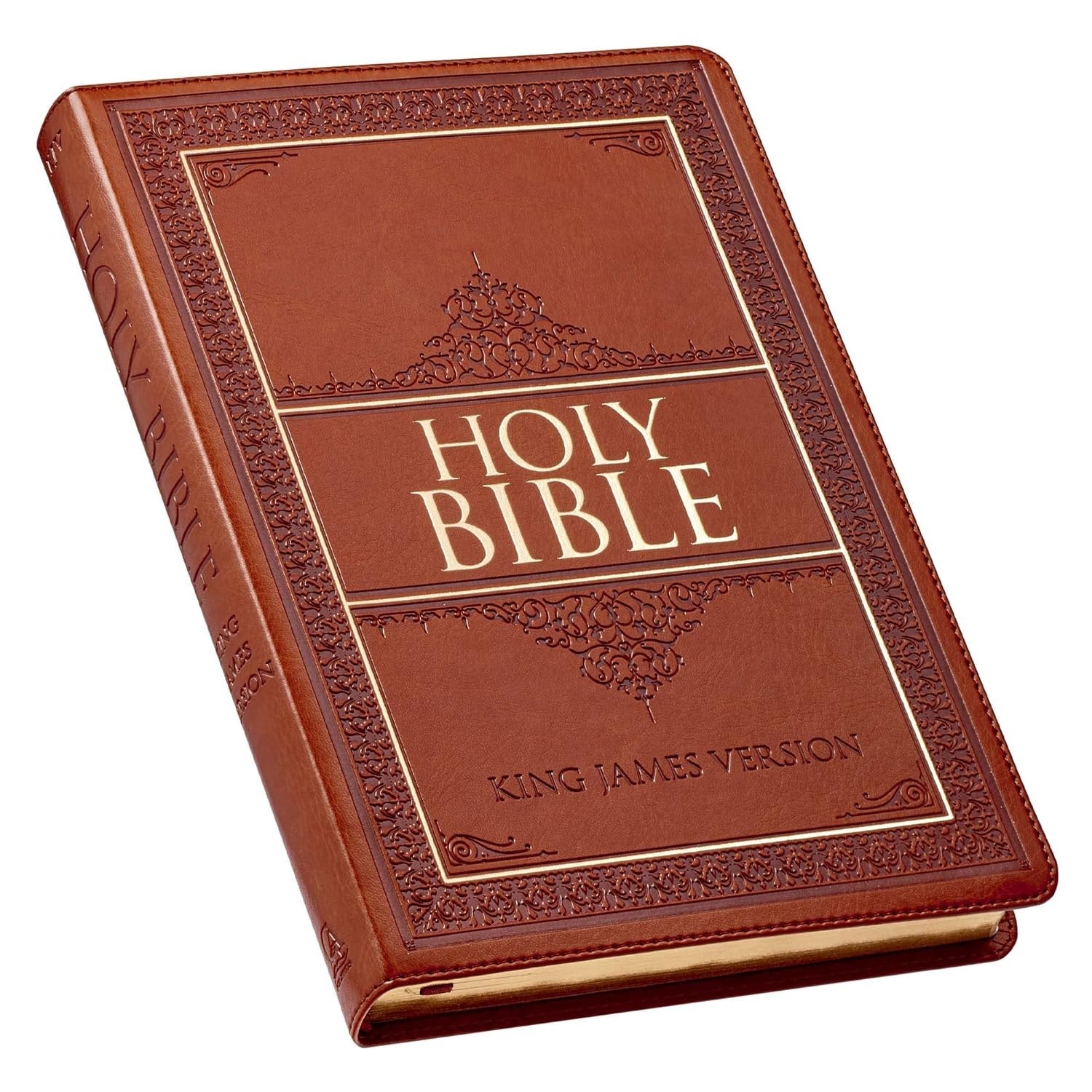 The Holy Bible King James Version LARGE PRINT Thumb Indexed Edition / TAN Faux L