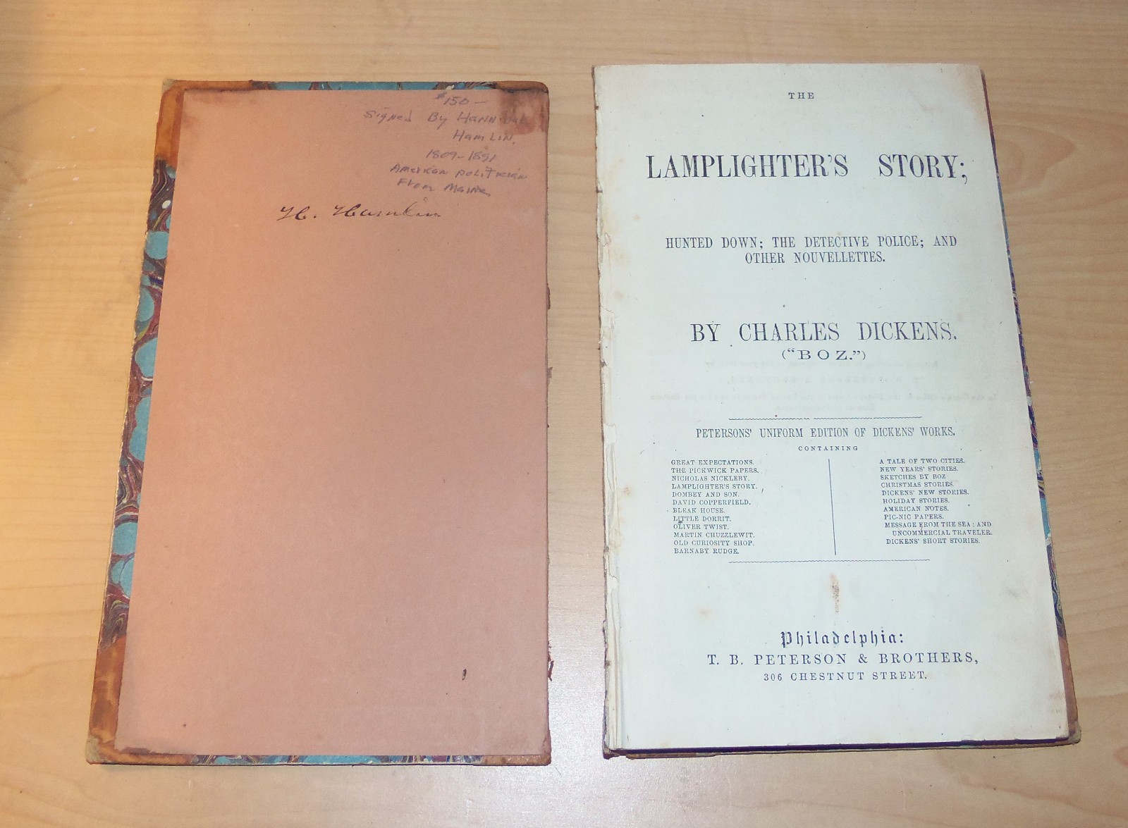 The Lamplighter’s Story. Charles Dickens. Peterson Uniform Ed. Signed by Hamlin.