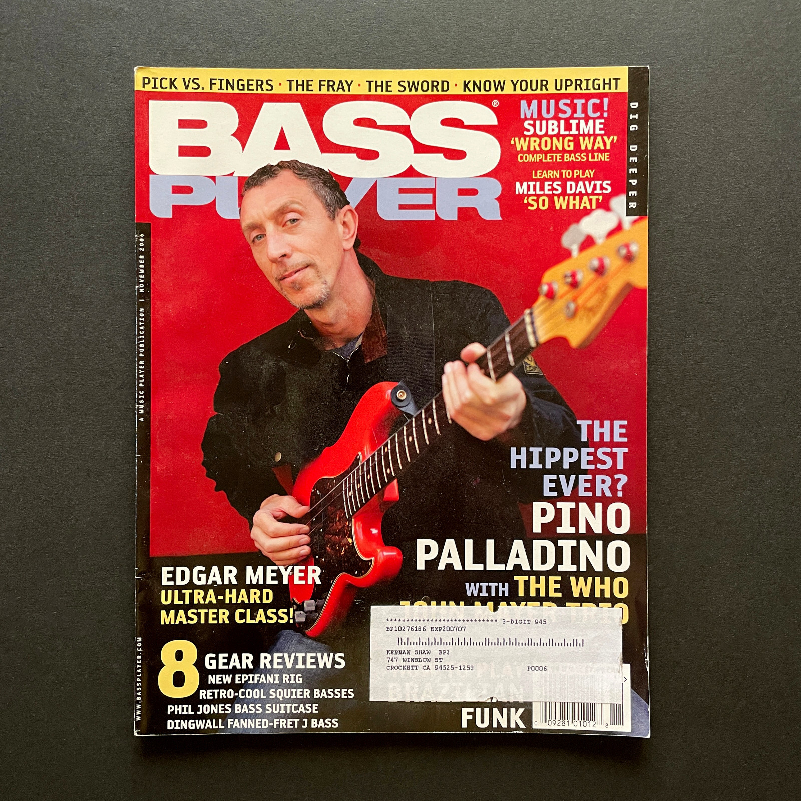 2006 Bassist Pino Palladino • Bass Player Magazine November Issue