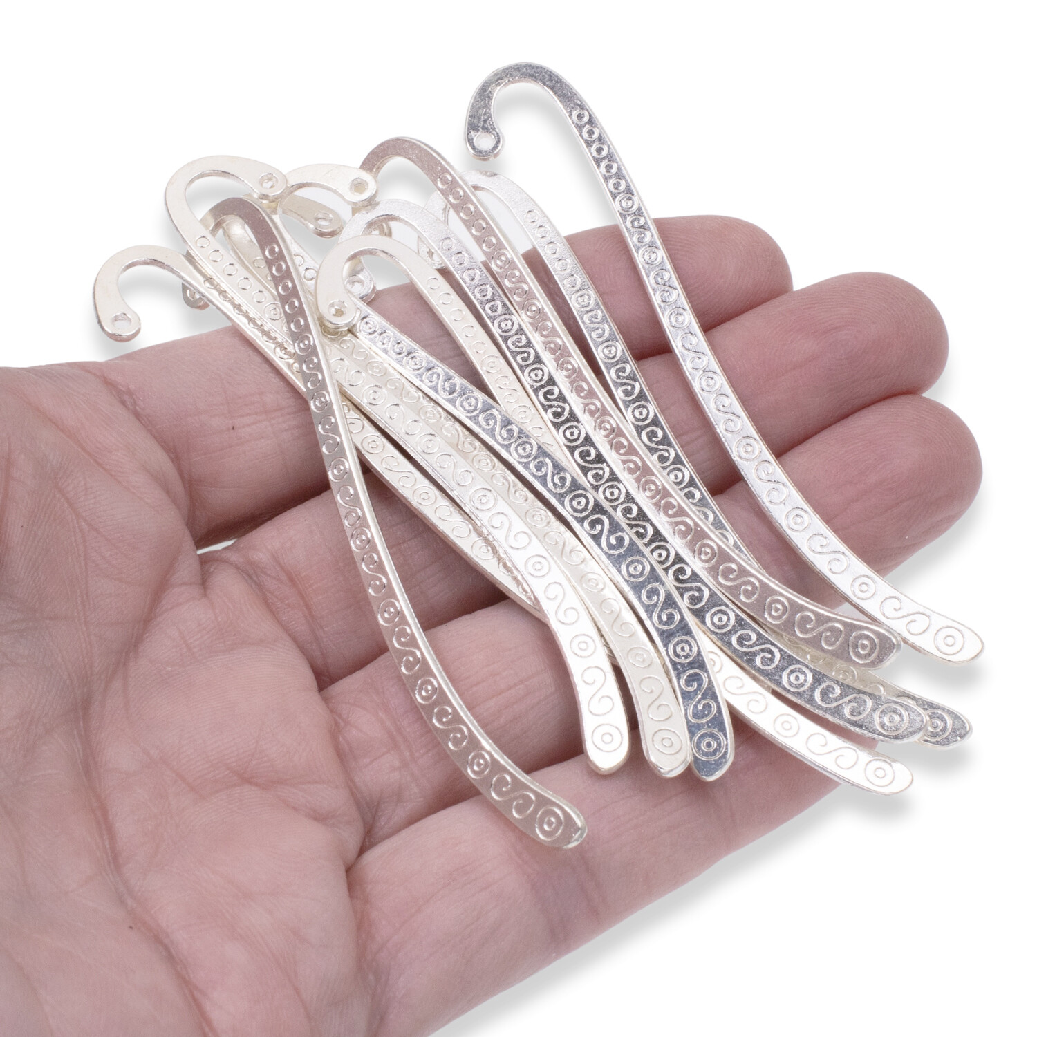 10/Pkg Silver Swirl Small Metal Bookmarks, Tibetan Style 3 3/8″ Long