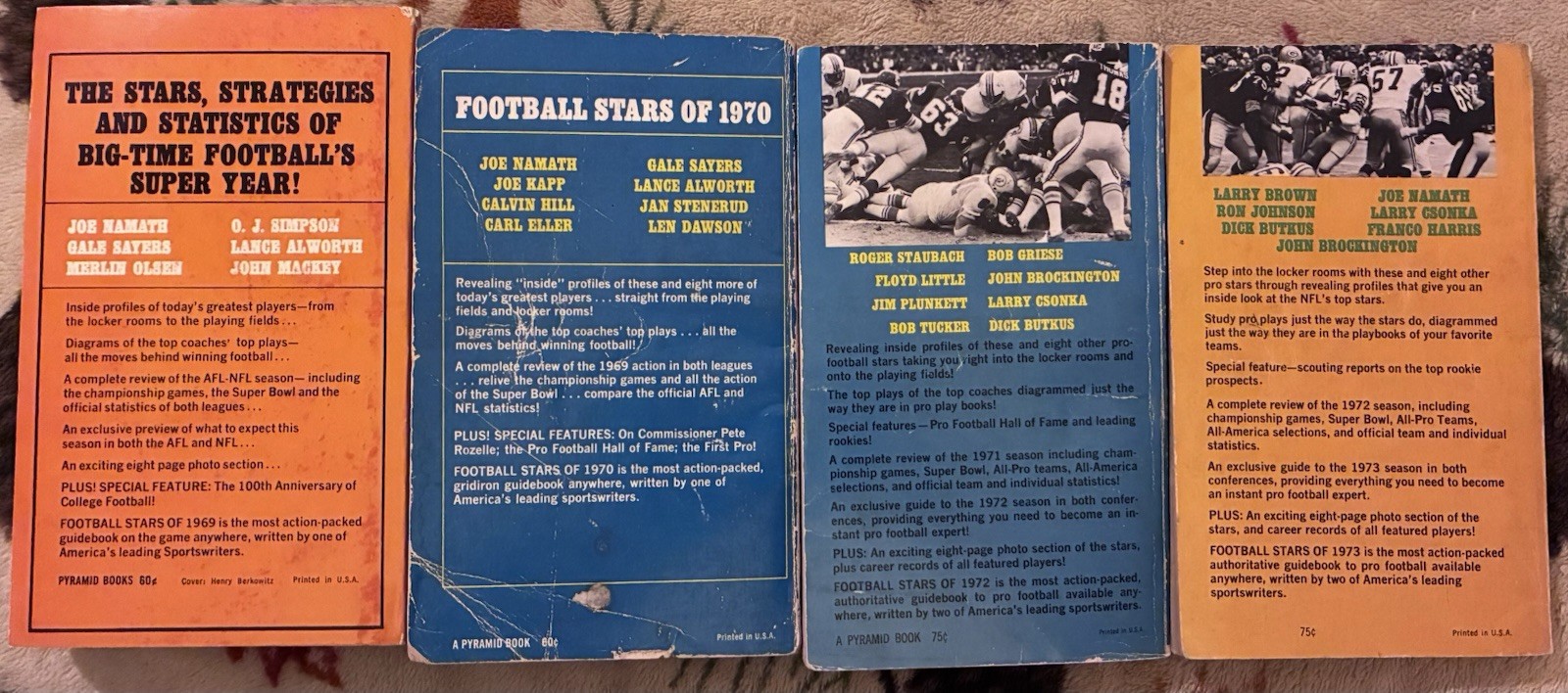 Football Stars Book Lot 1969–1973 – Vintage NFL Paperback Collection