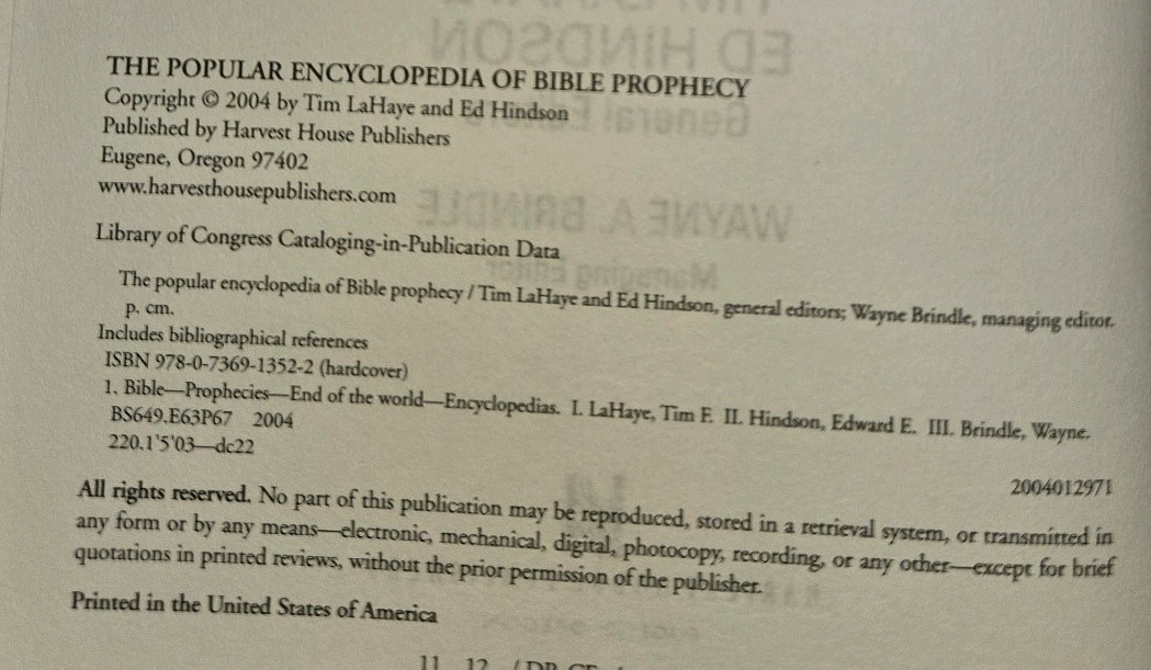Popular Encyclopedia Of Prophecy By Lahaye And Hindson HC 2004