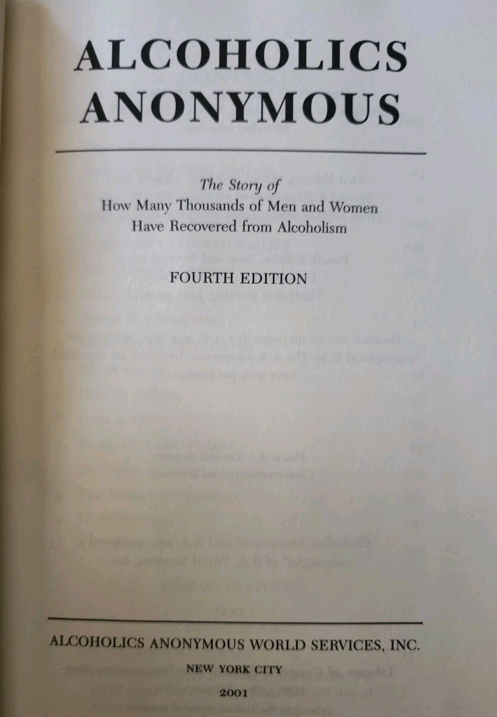 Alcoholics Anonymous 4th Edition 2001 Big Book AA Text 23rd Printing VG