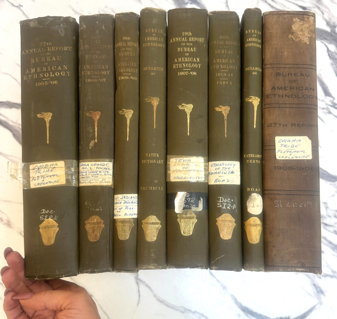 Lot of 8 Antique Bureau of American Ethnology Smithsonian Report Book Native +