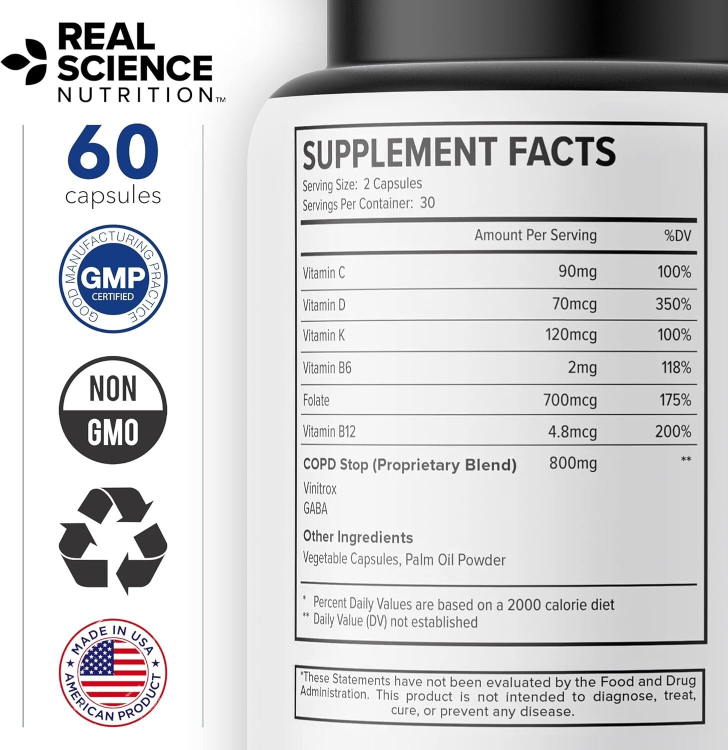 Natural COPD Support – 60 Non-GMO Capsules for Shortness of Breath Relief
