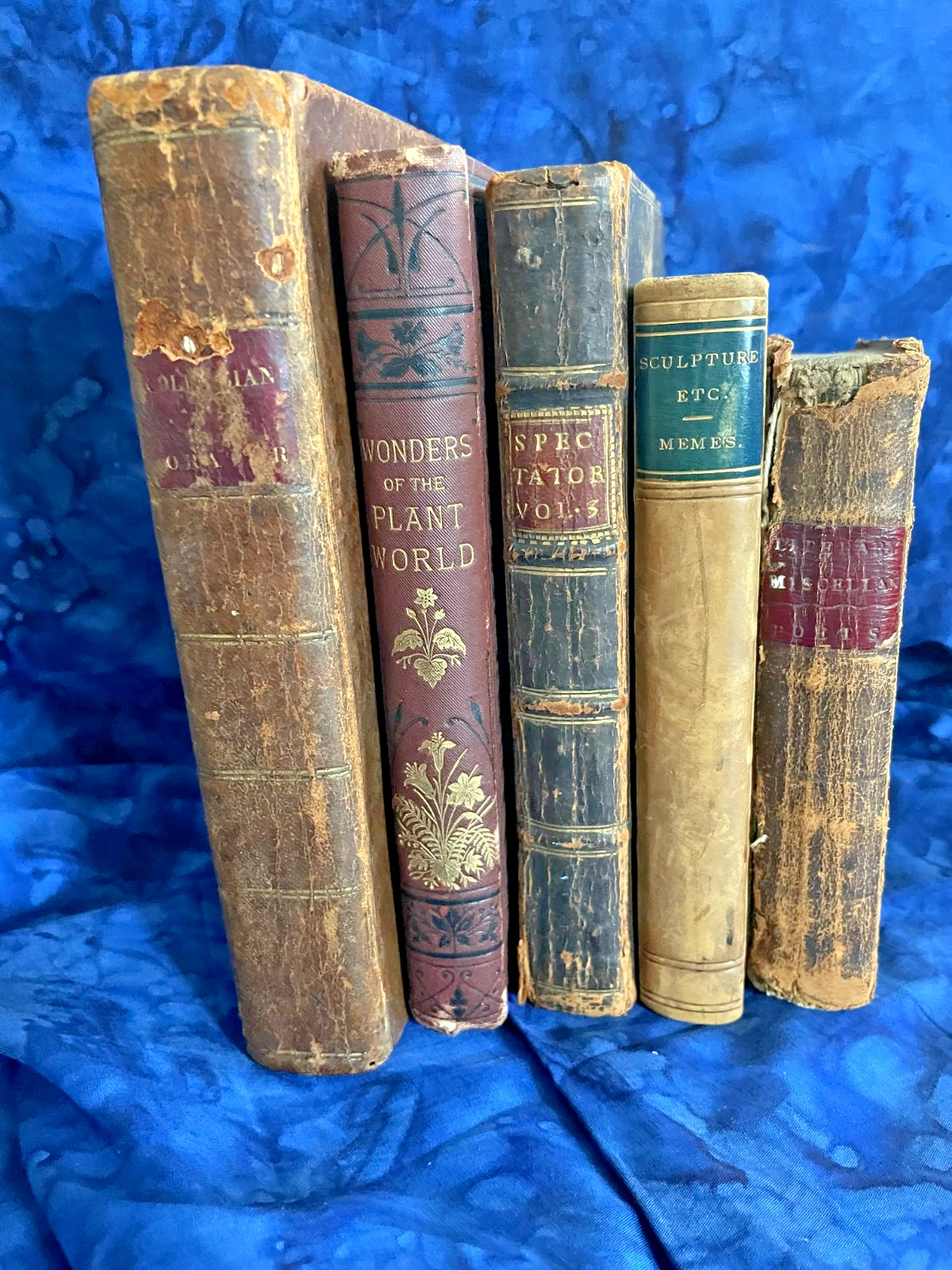 Tiny Antique Books; Miscellany, Plant World, Spectator, Columbian Orator #B46