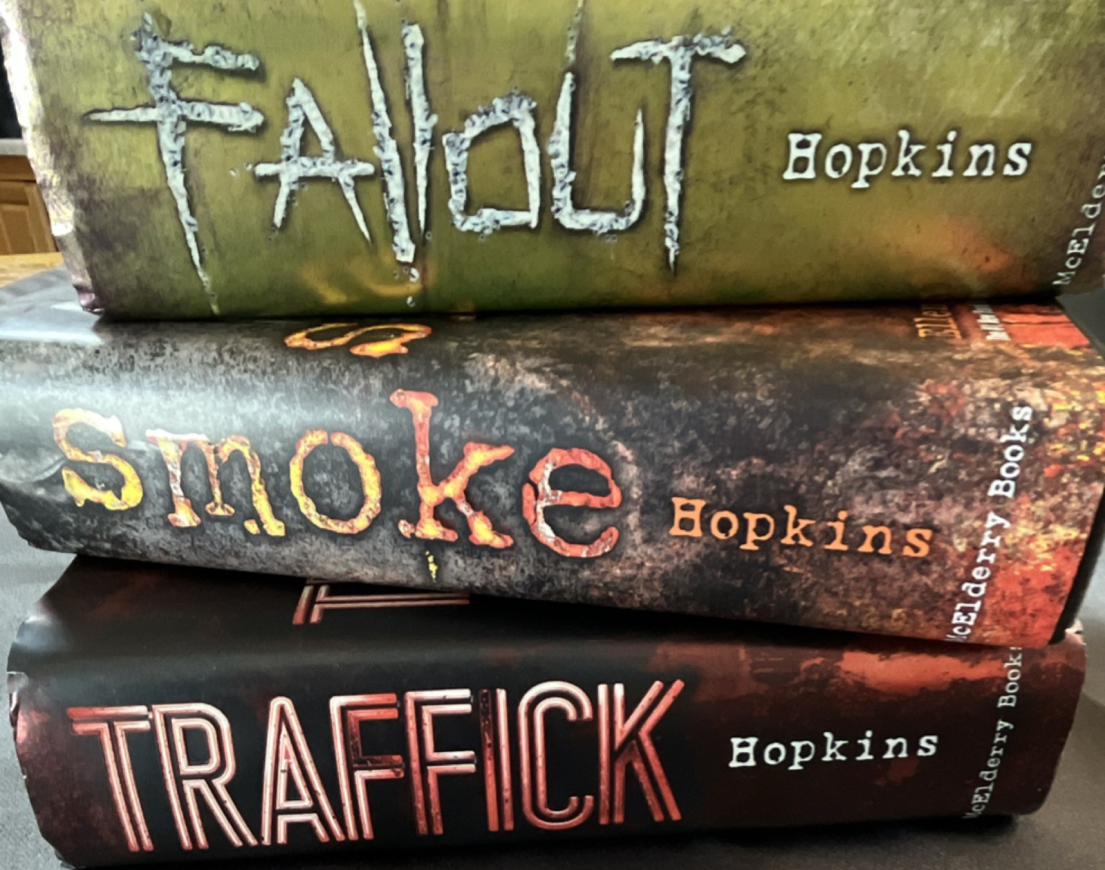 Ellen Hopkins Hardcover Fallout, Smoke, Traffick McElderry Books w/Dust Jacket