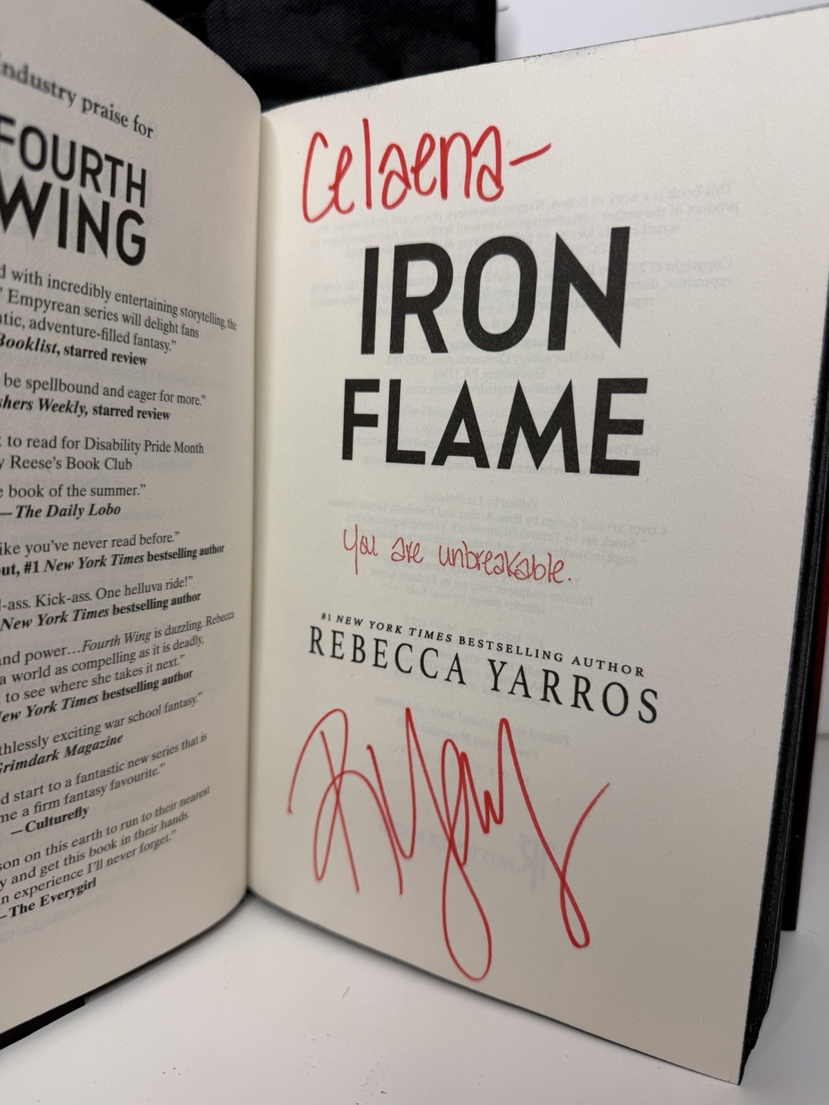 Rebecca Yarros Iron Flame Signed Sprayed Edges 1ST signed, Tour Tote, Exempt