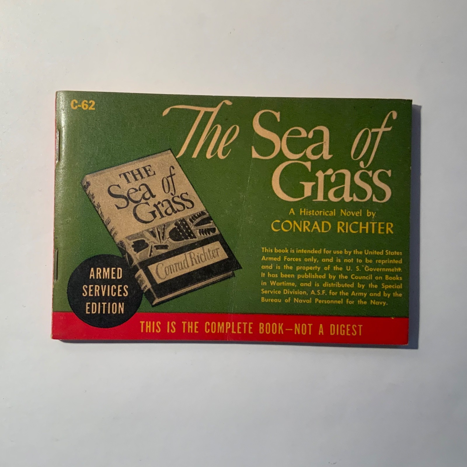 The Sea Of Grass (W/stamps) by Conrad Richter Armed Services Edition C-62 VG+/NF