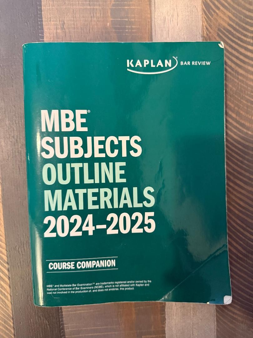 Kaplan Bar Exam Review MBE Subjects Outline Materials 2024-2025 Course Companion