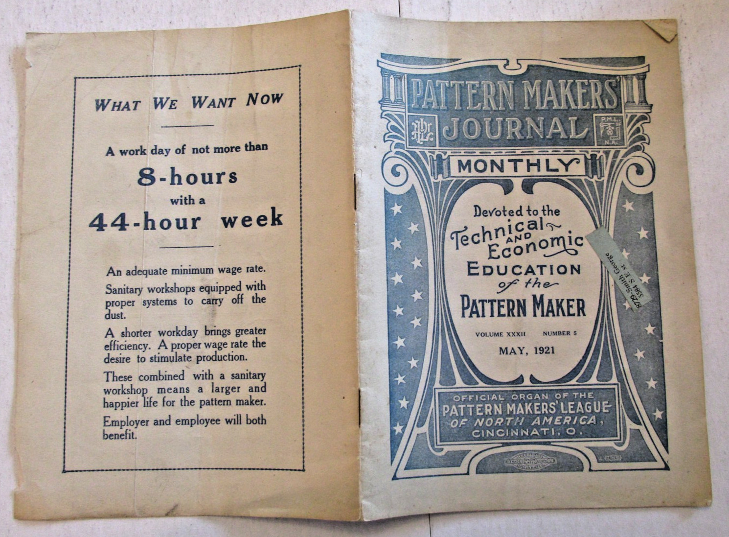 VTG 1921 Pattern Makers Monthly Journal Educational Booklet Pattern Makers Ad