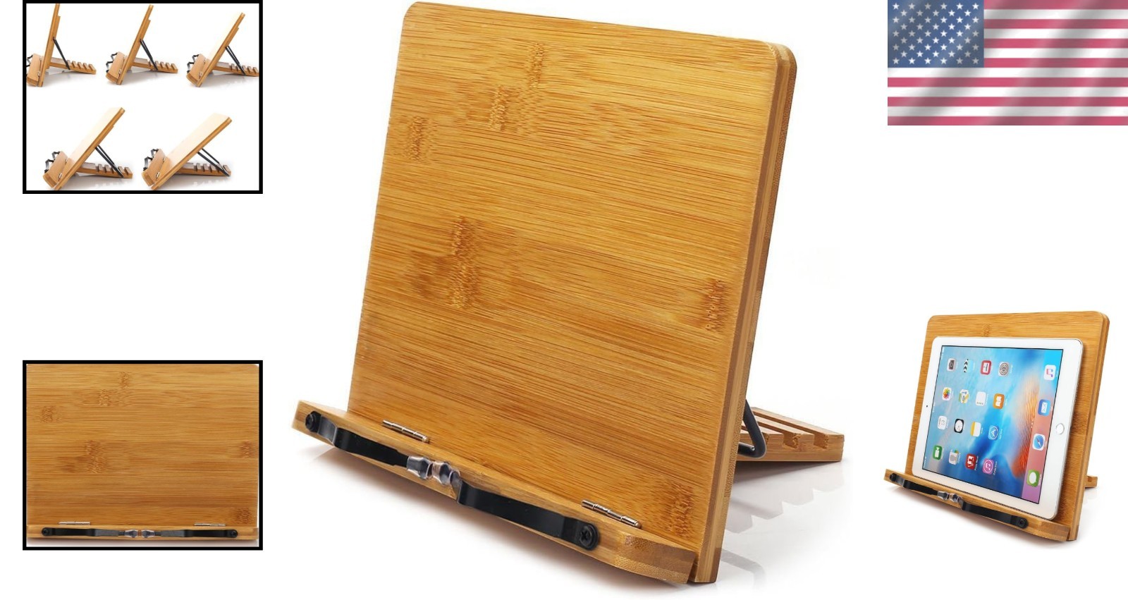 Portable Bamboo Book Holder – Sturdy, Adjustable Design for Cooking & Reading