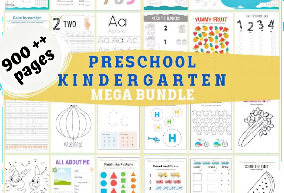 Preschool Kindergarten Mega Bundle 900++ pages – alphabet colour number kid