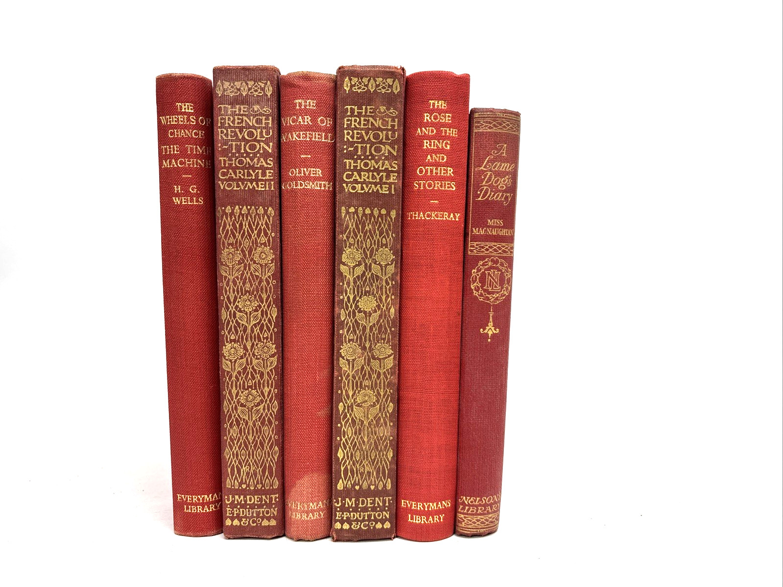 Small Old Red Books for Decoration. 13cm shelf space. Max. 17.5cm Tall