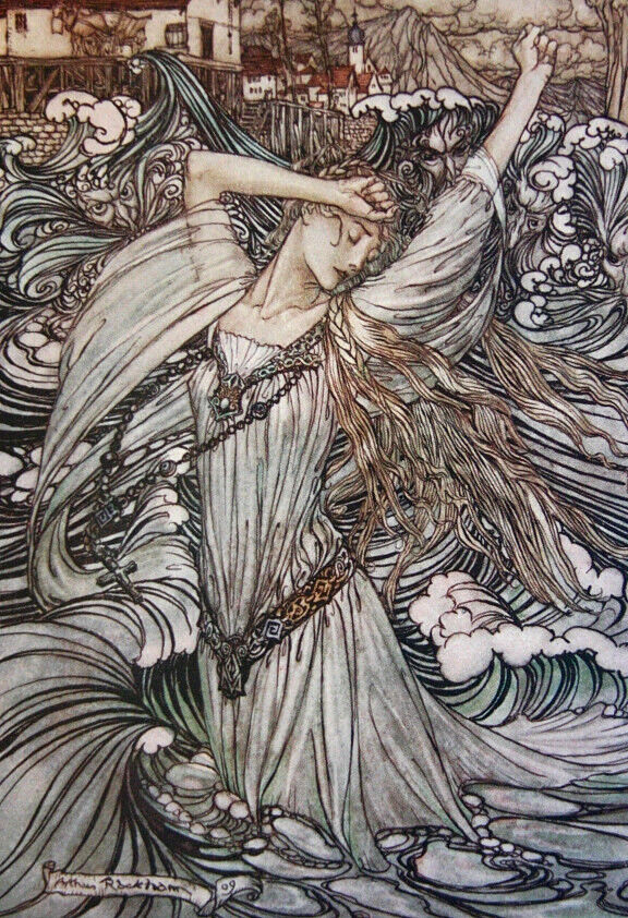 EXRare 1916 ARTHUR RACKHAM UNDINE FINE ORIGINAL Art Nouveau TIPPED PLATES BEAUTY